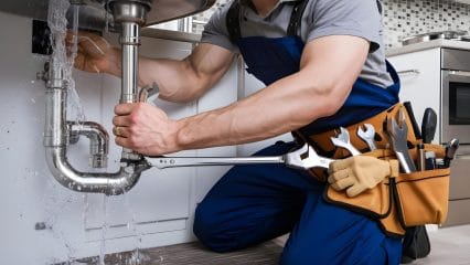 Technician using electronic equipment to detect a plumbing leak in San Jacinto